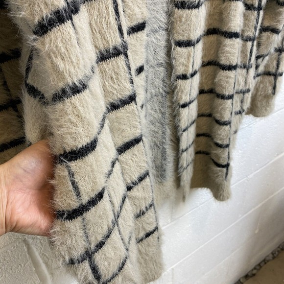 Mo:Vint New York Women light Brown open front plaid oversized Cardigan S Movint - Picture 4 of 8